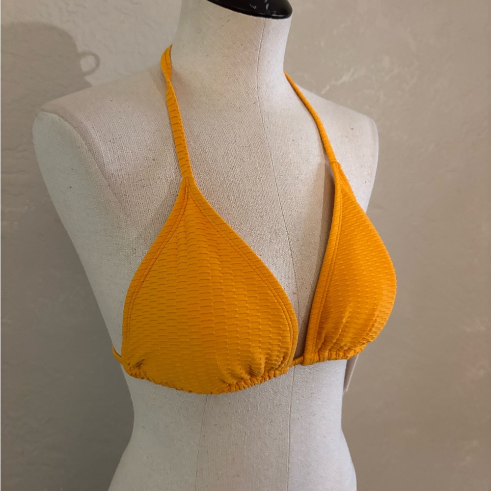 Jessica Simpson Orange Textured Triangle Bikini Top sz L NWT
